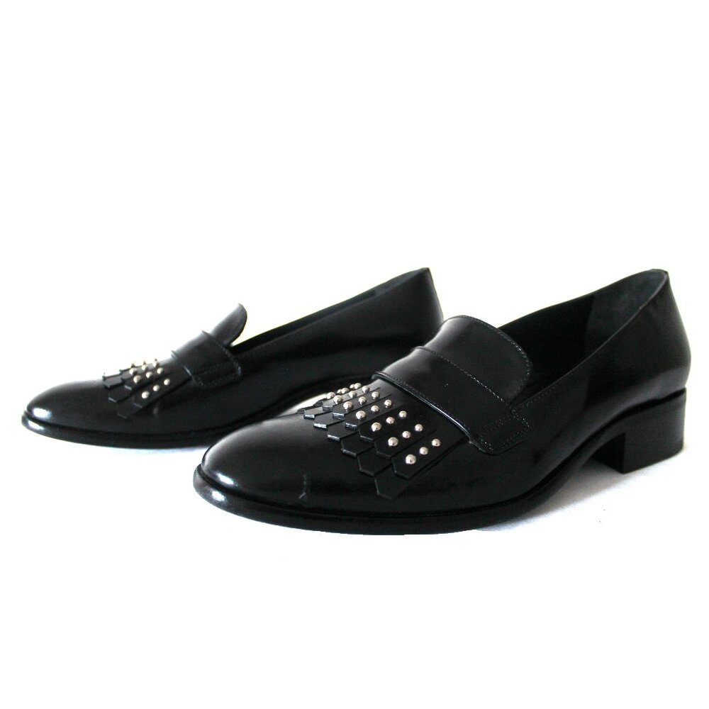 Alexander McQueen Black Leather Micro Studded Loafer / Size 39 / Black Fringe